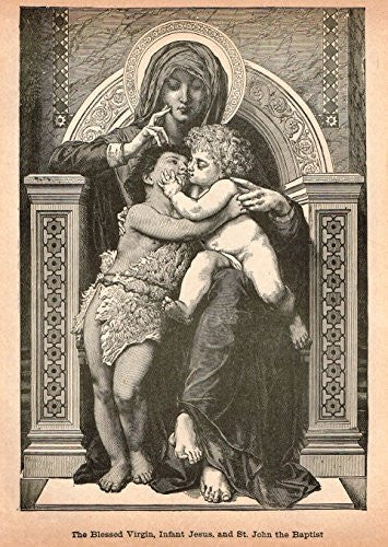 Gustave Dore's Illustration - MARY, BABY JESUS AND ST. JOHN THE BAPTIST - Woodcut - c1880
