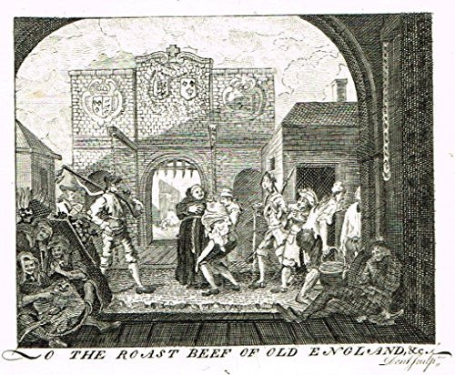 Hogarth's Illustrated - "THE ROAST BEEF OF OLD ENGLAND" - Antique Engraving - 1793