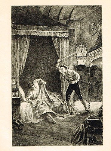 Heneage's Memoirs of England - "THE DUKE WAS AROUSED BY A BLOW TO THE HEAD" Etching by Marcel -1900
