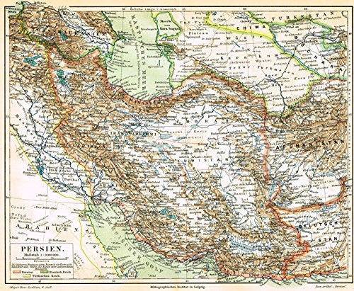 Meyers' Lexicon Map - "PERSIA (NOW IRAN)" - Chromolithograph - 1913