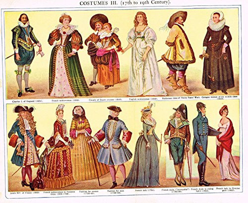 MacCracken's University Encyclopedia - "COSTUMES III - 17th TO 19th CENTURY" - Lithograph - 1902