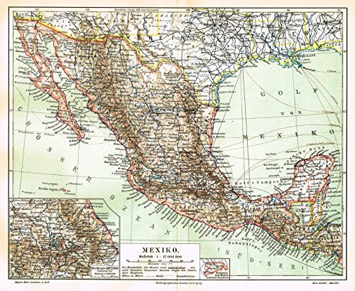 Meyers' Lexicon Map - "MEXICO" - Chromolithograph - 1913