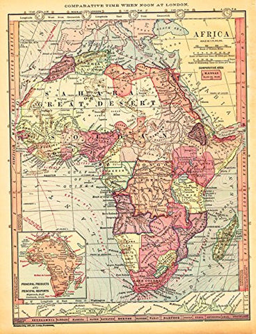 Barnes's Geography - "AFRICA" Chromolithographic Map by Monteith -1875