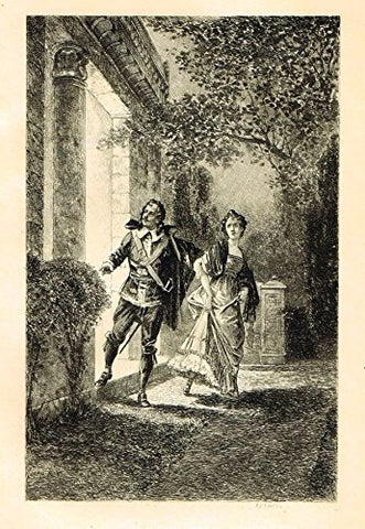 Heneage's Memoirs of England - "ESCAPED THROUGH THE GARDEN" Etching by Marcel -1900