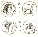 RARE PRINT - SICILIAN COINS by Maier -1697- DI MOTIA - Copper Engraving