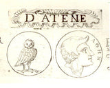 RARE PRINT - SICILIAN COINS by Maier -1697- "D ATENE" - Copper Engraving