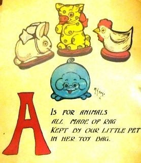 "Rag Animals A.B.C."  by Hays - 1913 - "FOUR TOYS" - Sandtique-Rare-Prints and Maps