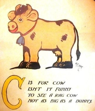 "Rag Animals A.B.C."  by Hays - 1913 - "MOO COW" - Sandtique-Rare-Prints and Maps