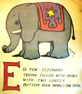"Rag Animals A.B.C."  by Hays - 1913 - "ELEPHANT" - Sandtique-Rare-Prints and Maps