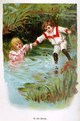 "Helen's Babies" -1876- by Habberton "IN THE BROOK" - Sandtique-Rare-Prints and Maps