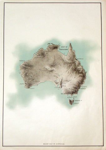 Antique Map - "RELIF MAP OF AUSTRALIA" - Colored Lithograph - c1914