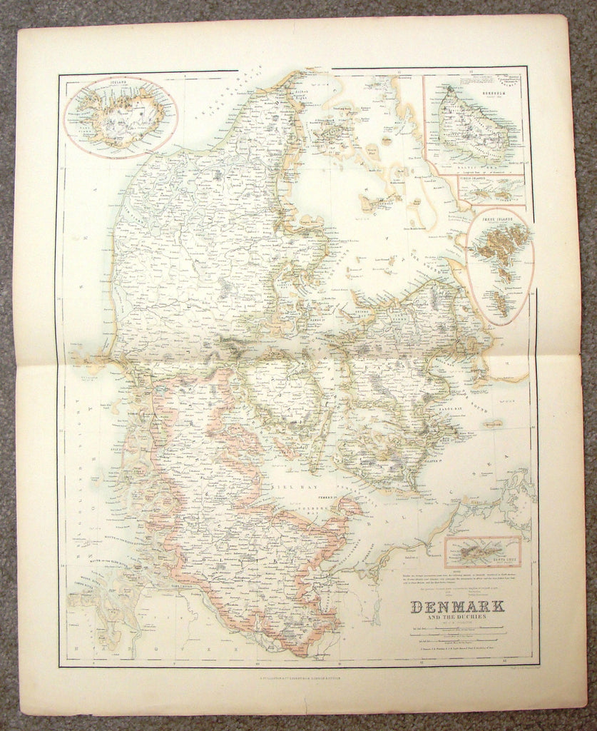 Antique Map - "DENMARK AND THE DUCHIES (ICELAND)" by Swanson - H-Col Engraving - 1872