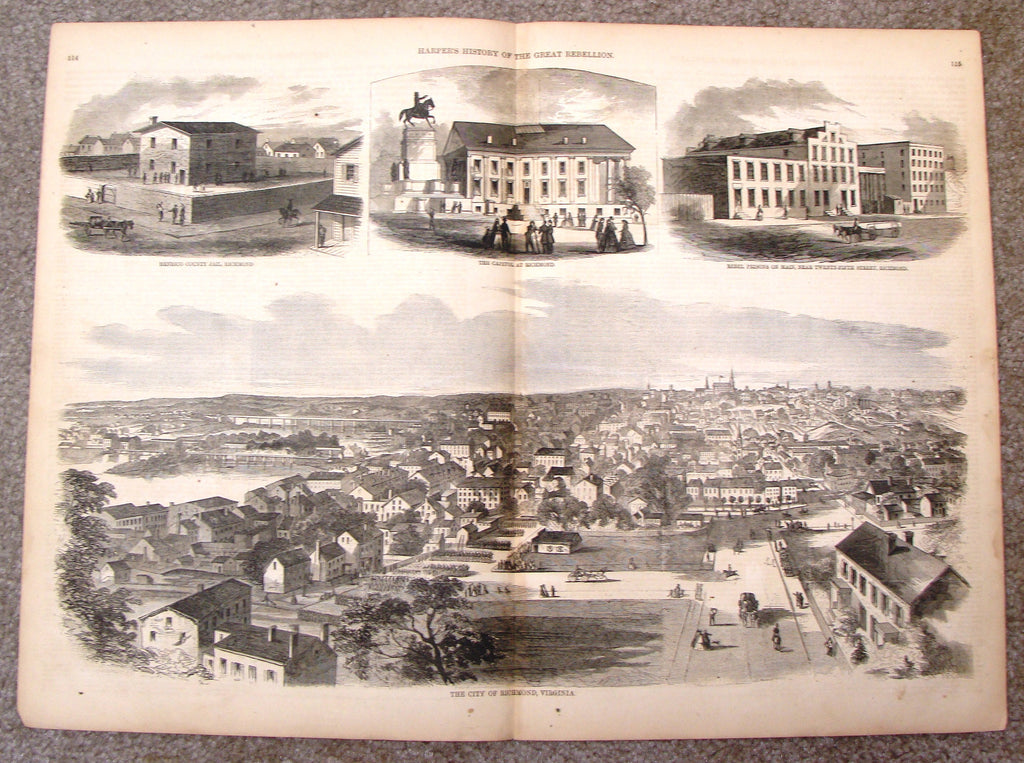 Harper's Pictorial History - "CITY OF RICHMOND, VIRGINIA" -  Large Engraving - 1866