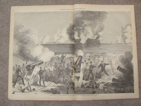 Harper's Pictorial History - "BOMBARDMENT OF FORT SUMPTER" -  Large Engraving - 1866
