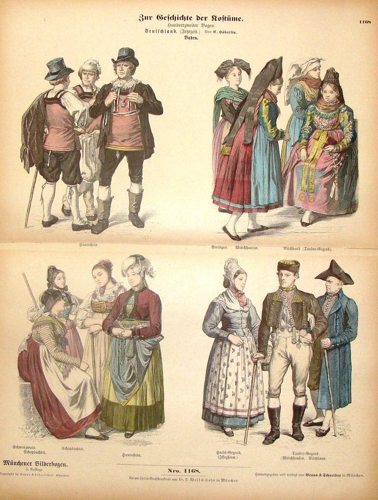 Braun & Schneider's Costumes - "GERMANY (Number 1168)" - Chromo Lithograph - 1861