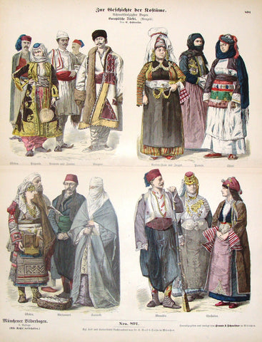 Braun & Schneider's Costumes - "EUROPEAN TURKISH (Number 891)" - Chromo Lithograph - 1861