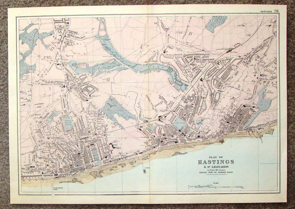Antique Map - "PLAN OF HASTINGS AND ST. LEONARDS - #78" by Bacon - Chromolithograph - 1898