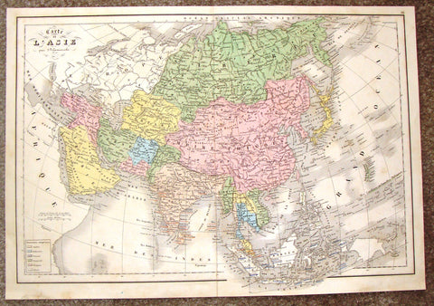 Antique Map - "CARTE DE L'ASIE" by Delamarche - Chromolithograph - 1843