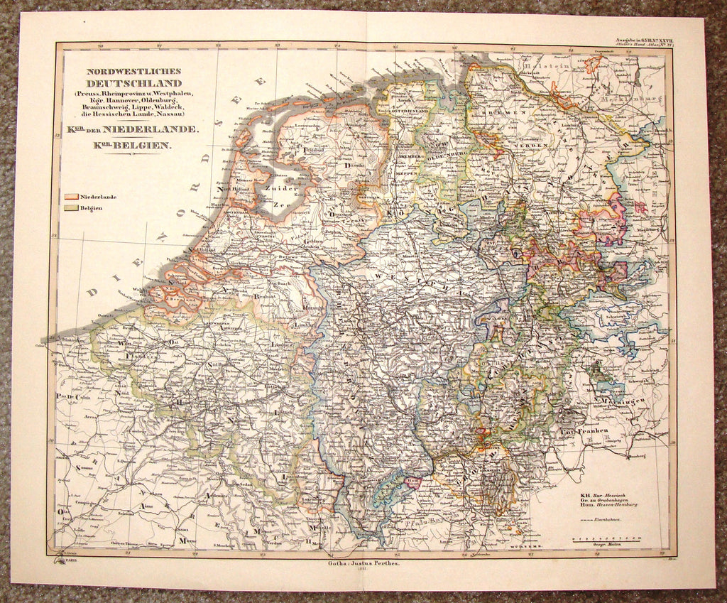 Antique Map - "NORDWESTLICHES DEUTSCHLAND" by Gotha: Justus Perthes - Hand Colored Lithograph - 1861