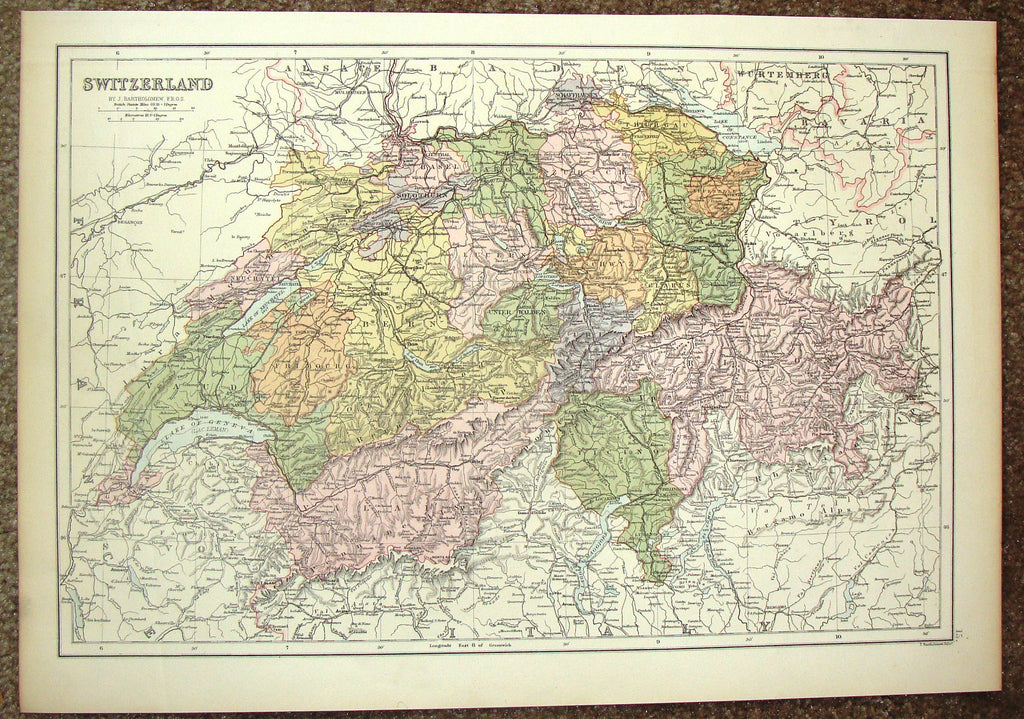 Antique Map - "SWITZERLAND" by Bartholomew - Chromolithograph - c1875