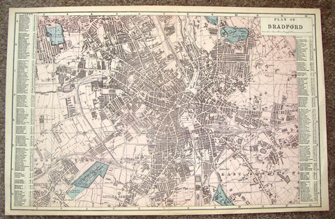 Antique Map - "PLAN OF BRADFORD" by Bacon - Chromolithograph - c1880