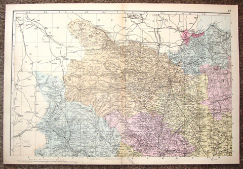 Antique Map - "YORKSHIRE, (NORTH-WEST SHEET)" by Weller - Chromolithograph - c1881