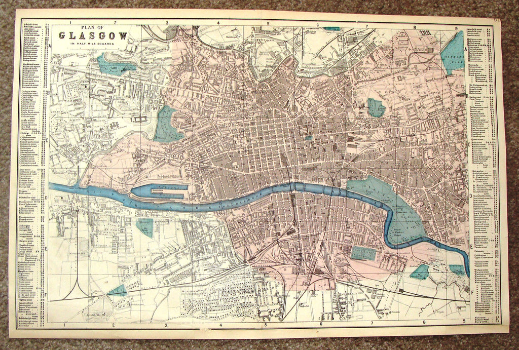 Antique Map - "PLAN OF GLASGOW" by Bacon - Chromolithograph - c1880
