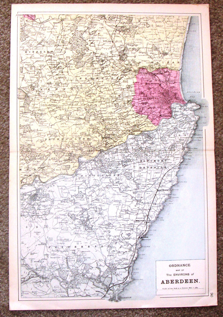 Antique Map - "ORDINANCE MAP OF THE ENVIRONS OF ABERDEEN" by Weller - Chromolithograph - c1881