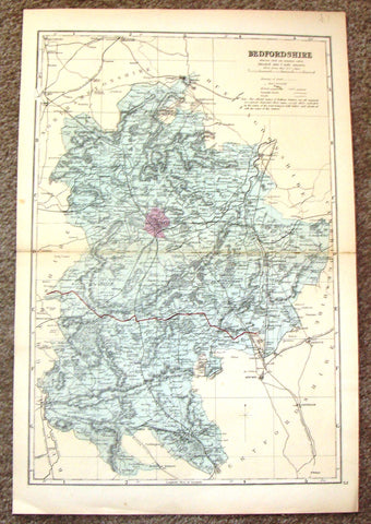 Antique Map - "BEDFORDSHIRE" by Weller - Chromolithograph - 1862