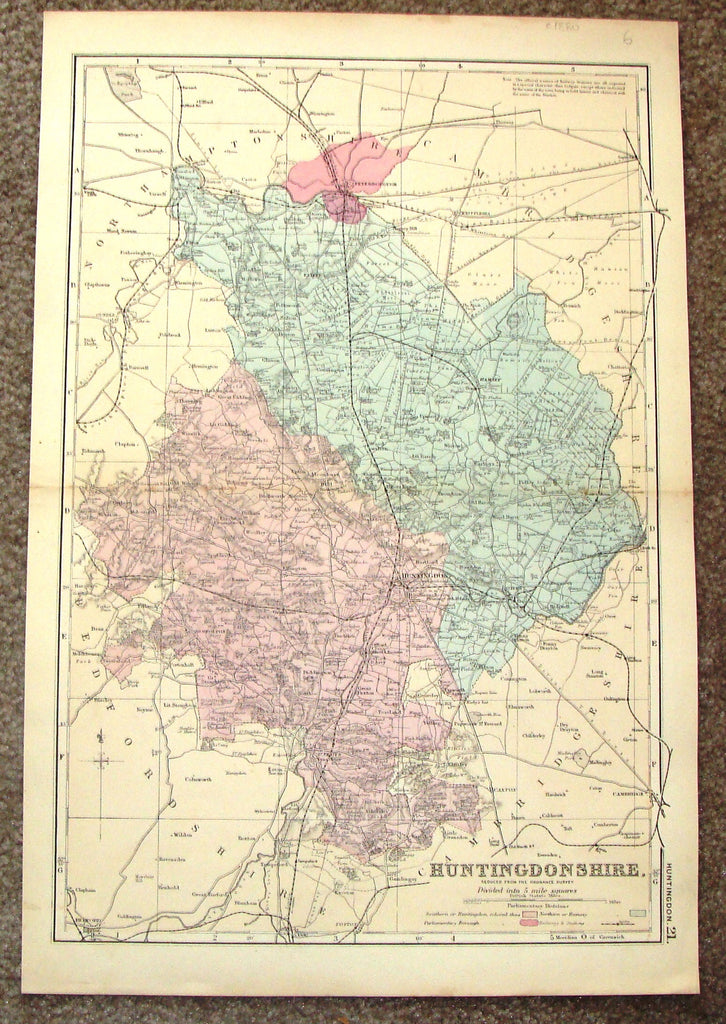 Antique Map - "HUNTINGDONSHIRE" by Weller - Chromolithograph - 1862