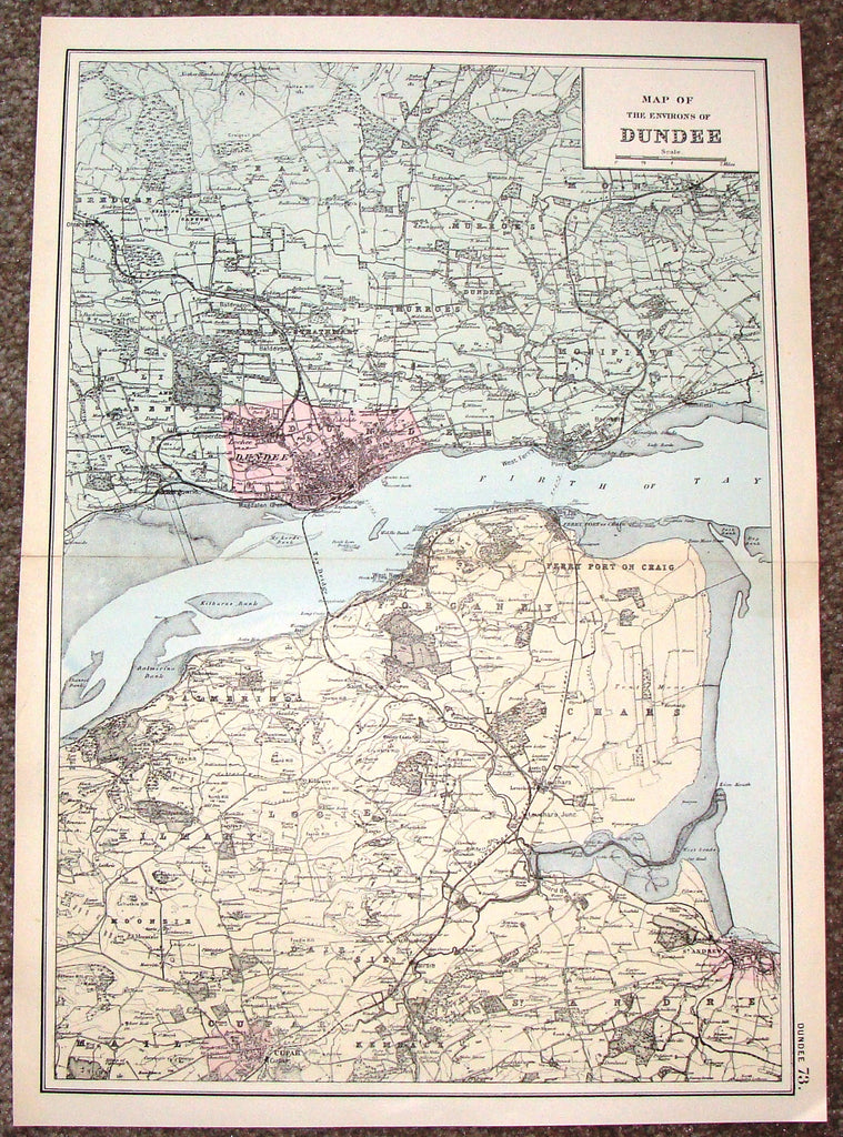 Antique Map - "MAP OF THE ENVIRONS OF DUNDEE" by Bacon - Chromolithograph - c1880