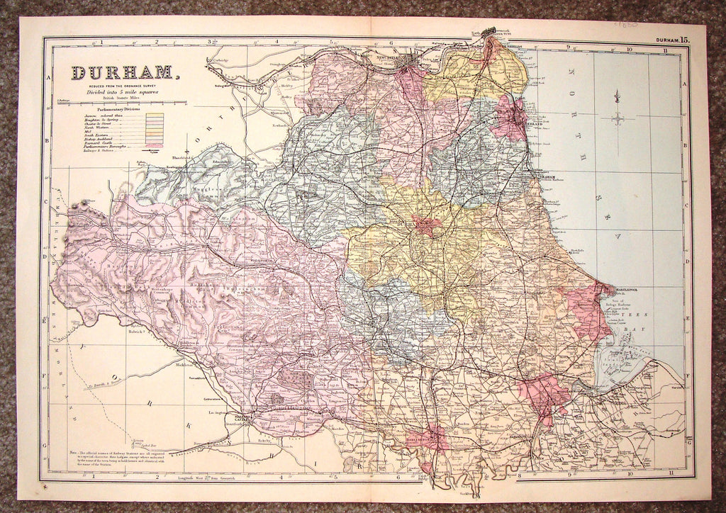Antique Map - "DURHAM" by Bacon - Chromolithograph - c1880