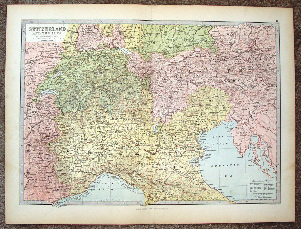 Antique Map - "SWITZERLAND AND THE ALPS" by Bartholomew - Chromolithograph - c1875