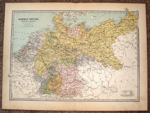 Antique Map - "GERMAN EMPIRE, HOLLAND & ELGIUM" by Bartholomew - Chromolithograph - c1875