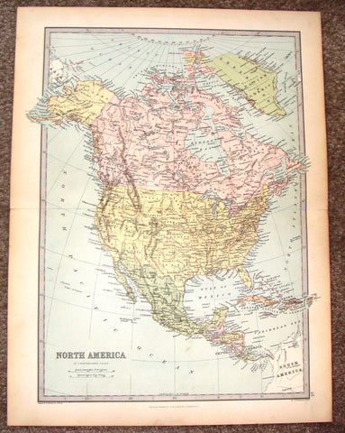 Antique Map - "NORTH AMERICA" by Bartholomew - Chromolithograph - c1875