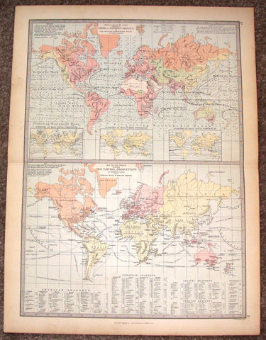 Antique Map - "PHYSICAL MAP OF THE WORLD" by Bartholomew - Chromolithograph - c1875