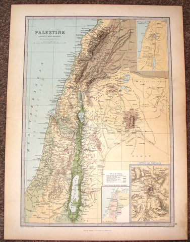 Antique Map - "PALESTINE ANCIENT AND MODERN" by Bartholomew - Chromolithograph - c1875