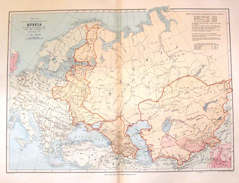 Antique Map - AQUISITIONS BY RUSSIA SINCE PETER THE GREAT by Stanford - Chromo - 1896