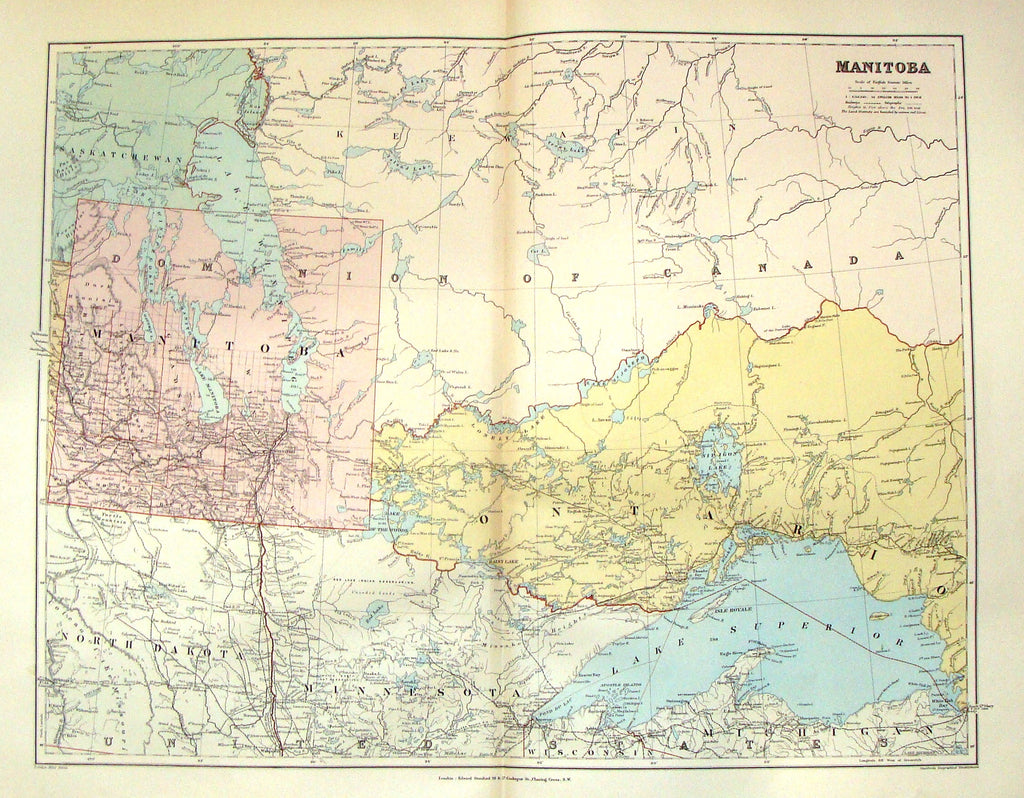Antique Map - "MANITOBA" by Stanford - Large Chromolithograph - 1896
