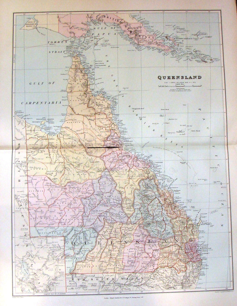 Antique Map - "QUEENSLAND" by Stanford - Large Chromolithograph - 1896