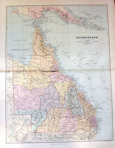 Antique Map - "QUEENSLAND" by Stanford - Large Chromolithograph - 1896