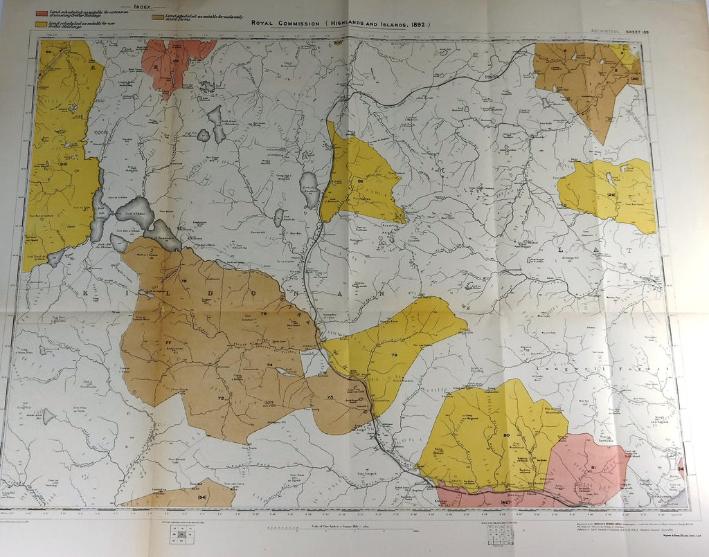 Deer Forest Commission Map - Scotland - "AUCHINTOUL - SHEET 109" - Chromolithograph - 1892