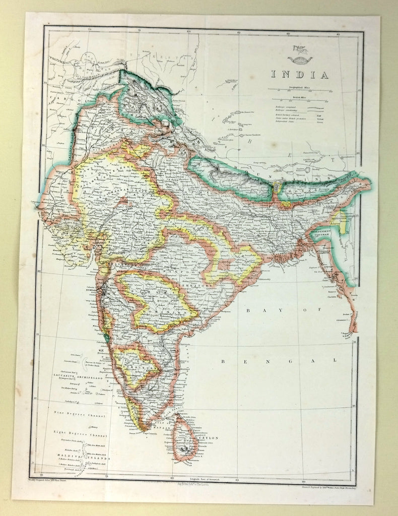 Weekly Dispatch Map - "INDIA"  - Hand Coloured - c1863