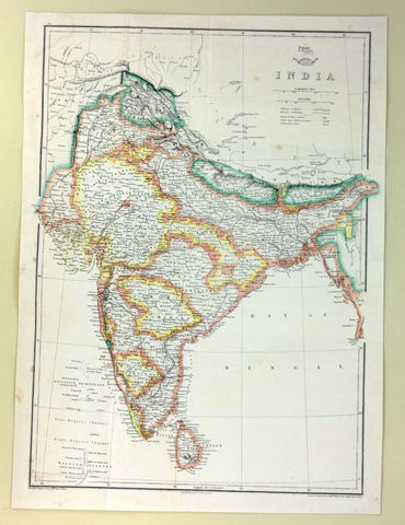 Weekly Dispatch Map - "INDIA"  - Hand Coloured - c1863