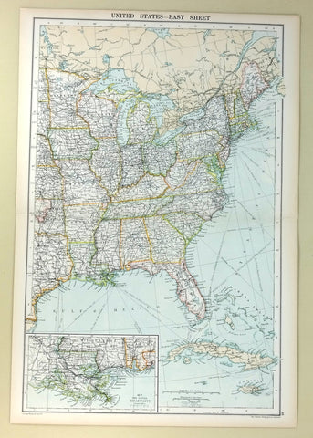 London Geographic Map - "UNITED STATES - EAST SHEET" - Chromolithograph - 1907
