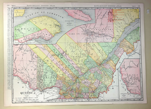 Rand-McNally's Atlas Map - "QUEBEC" - Chromolithogrpah - 1911