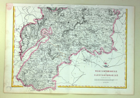 Weekly Dispatch Map - "WORCHESTERSHIRE & GLOUCESTERSHIRE"  - Hand Coloured - c1863