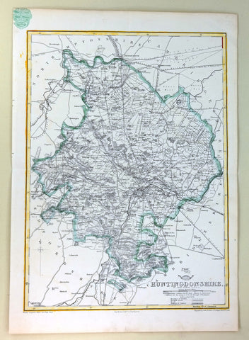 Weekly Dispatch Map - "HUNTINGDONSHIRE"  - Hand Coloured Litho - c1863