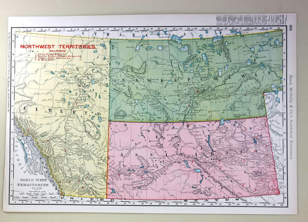 Rand-McNally's Atlas Map - "NORTHWEST TERRITORIES RAILROADS" - Chromolithogrpah - 1903