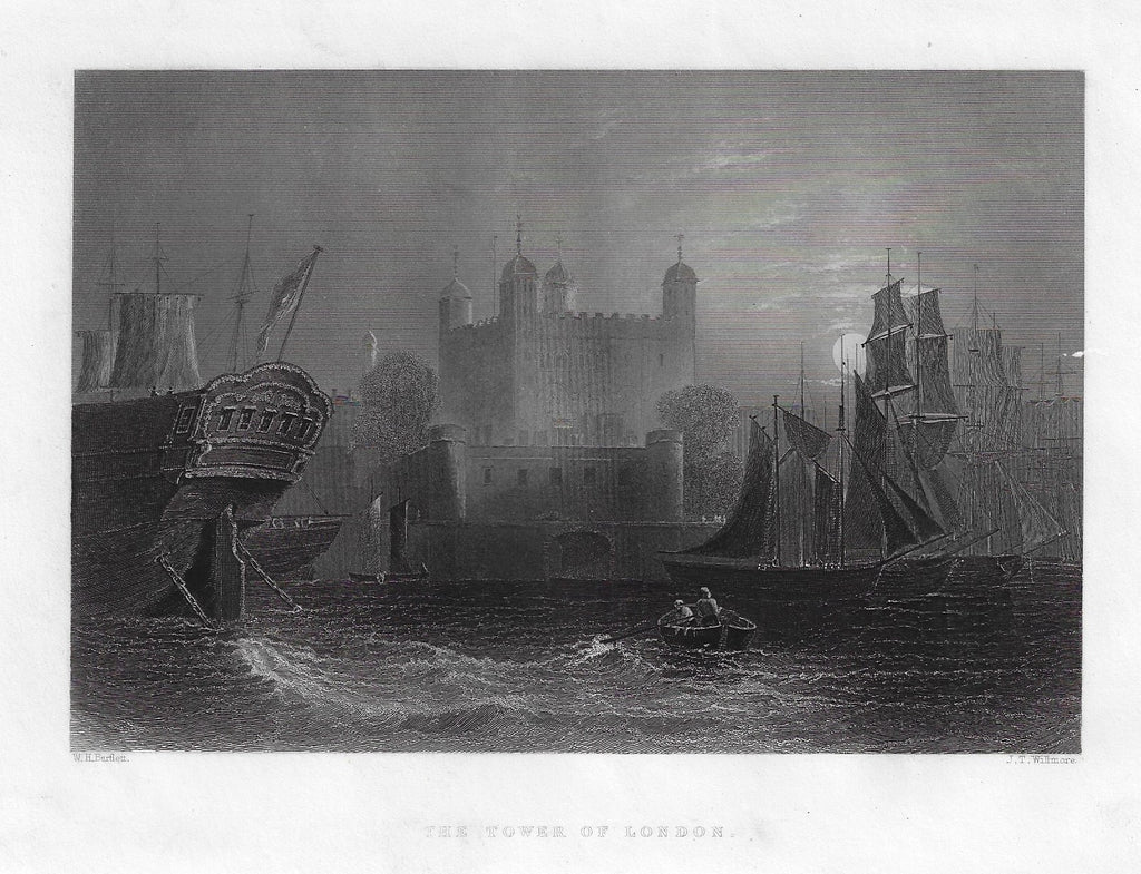 Bartlett Antique Print - THE TOWER OF LONDON - Steel Engraving - 1840